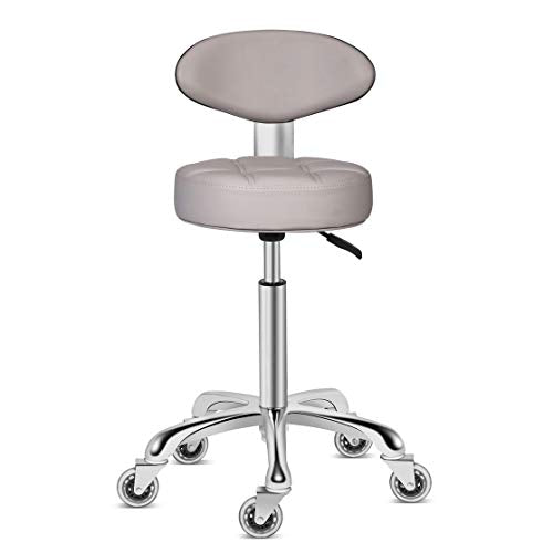 Kaleurrier Swivel Stool Chair Adjustable Height,Heavy Duty Hydraulic Rolling Metal Stool for Kitchen Salon Bar Office Drafting Massage Garage Shop (with Back Rest) (Grey) - color: Grey