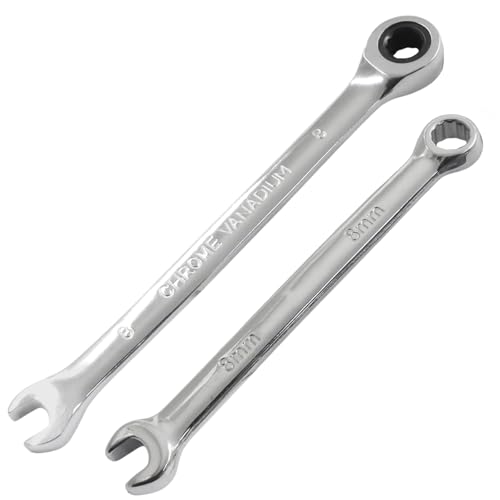 8mm Ratcheting Wrench 2 Pcs 72-Tooth 12-Point Chrome Plated | Forged 45# Carbon Steel Durable, 5-Degree Arc For Tight Spaces, 12-Point Protects Fasteners, Polished Chrome Anti-Rust - size: 8mm