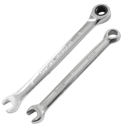 8mm Ratcheting Wrench 2 Pcs 72-Tooth 12-Point Chrome Plated | Forged 45# Carbon Steel Durable, 5-Degree Arc For Tight Spaces, 12-Point Protects Fasteners, Polished Chrome Anti-Rust - size: 8mm
