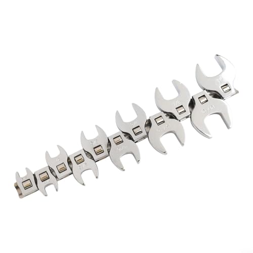 FABULETTA Crowfoot Wrench Set, 3/8 Drive, 11-Piece SAE Open End Flare Nut Spanner, Carbon Steel Chrome Plated, 3/8 to 1 Inch, for Automotive Repair