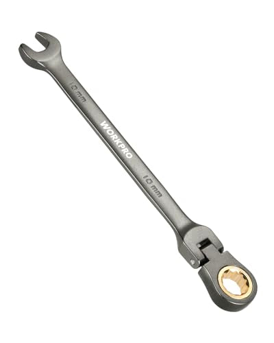 WORKPRO 10 mm Flex-Head Ratcheting Combination Wrench, Cr-V Constructed, Nickel Plating, 72-Teeth, 12 Point Design, Metric - size: 10 mm, style: Nickel Plating