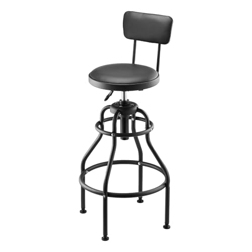 VEVOR Shop Stool with Backrest, Pneumatic Garage Seat/Work Stool with 300 lbs Capacity, Adjustable Height Roller Creeper Seat, 360° Swivel Padded, for Garage, Shop & Auto Repair, Black - style: with Backrest-no Casters