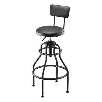 VEVOR Shop Stool with Backrest, Pneumatic Garage Seat/Work Stool with 300 lbs Capacity, Adjustable Height Roller Creeper Seat, 360° Swivel Padded, for Garage, Shop & Auto Repair, Black - style: with Backrest-no Casters