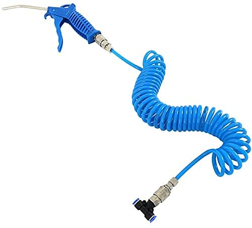 Air Blow Gun Kit Air Duster Cleaning Nozzle Blow Spray Tool Kit with 5 Meter Long Coil PU Air Hose,4×6mm(Blue) - color: Blue