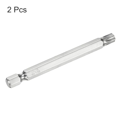 HARFINGTON 2pcs T35 Security Torx Bit 1/4" Hex Shank 3" Long S2 Steel Magnetic Tamper Resistant Star Bits Screwdriver Torx Head with Hole for Driver Drill Bits Remove Fastening Screws - size: T35