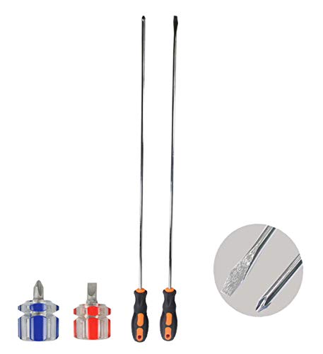 4 Piece Screwdriver Set for Hard to Reach Places | Includes 20" Extra Long and 1.5" Short Stubby Sewing Machine Screwdrivers | Color-Coded Handles for Phillips and Slotted - size: 1.5" & 24" Combo