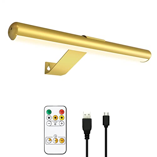 Picture Light Rechargeable Wireless Painting Lights with Remote Control, Battery Operated Art Display Lamp Full Metal Dartboard Light,300LM Dimmable Accent Light for Picture Portrait on Wall - color: Gold, size: 13inch Standard 1-Pack