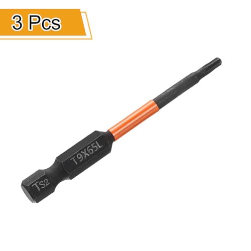 HARFINGTON 3pcs T9 Torx Head Screwdriver Bit 2.56" (65mm) Long 1/4" Hex Shank Magnetic No Hole Tamper Proof 6 Point Star Screw Driver Drill Bits Phosphate S2 Steel Industrial Power Tools - size: T9