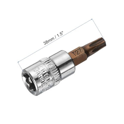 uxcell 3pcs 1/4" Drive x T27 Torx Bit Socket, S2 Steel Bits CR-V Sockets 38mm Length Use with Ratchet Wrench, Slide Bar, Extension Rod - size: T27