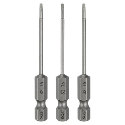 HARFINGTON 3pcs T6 Torx Head Screwdriver Bit 1/4" Hex Shank 2.6" (65mm) Long Magnetic No Hole Tip Tamper Proof 6 Point Star Screw Driver Drill Bits S2 Steel Industrial Power Screwdrivers - size: T6 x 2.6"(65mm)