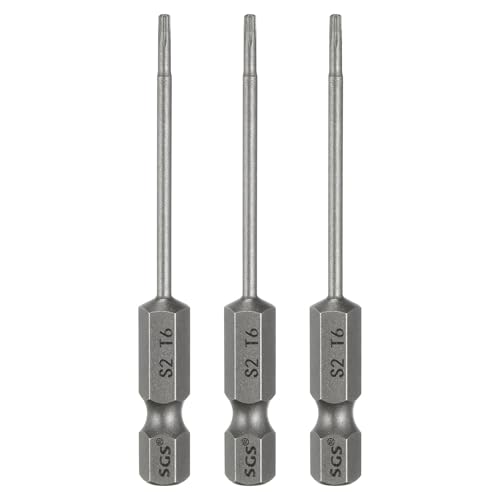 HARFINGTON 3pcs T6 Torx Head Screwdriver Bit 1/4" Hex Shank 2.6" (65mm) Long Magnetic No Hole Tip Tamper Proof 6 Point Star Screw Driver Drill Bits S2 Steel Industrial Power Screwdrivers - size: T6 x 2.6"(65mm)
