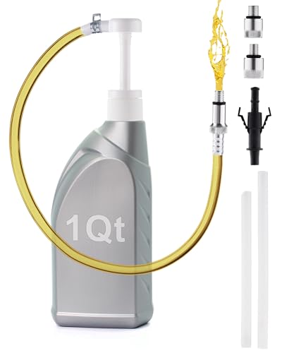 Lower Unit Gear Oil Pump for Standard Quart Bottles, 8cc Pump per Stroke, Transfer Gear Oil, Differential & Tramsmission Fluid, Hand Fluid Pump for 28mm bottle caps, 3 Metal & 3rd Adapters - color: White, Quart Pump