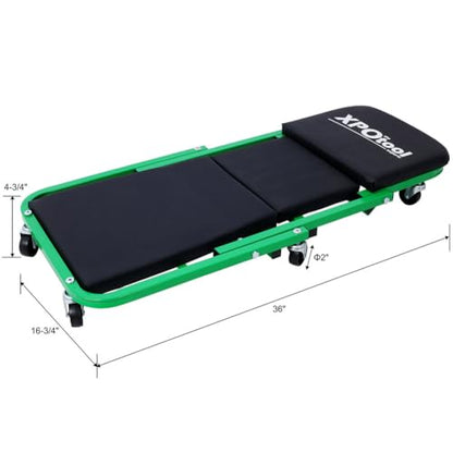2-in-1 Mechanic Creeper Seat, 36" Folding Garage Creeper & Stool, 300 lbs Capacity, Padded Headrest, 6 Swivel Casters, Heavy Duty Steel Frame,Green - color: Green