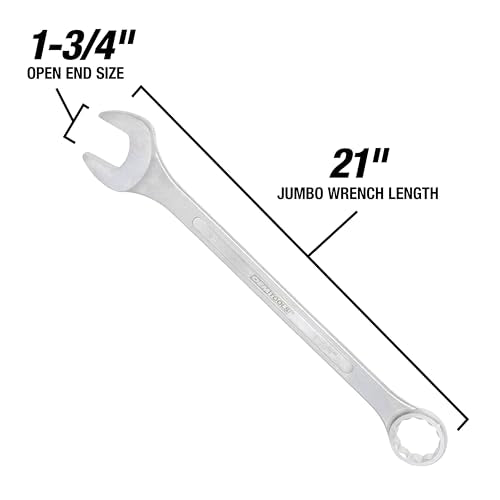 OEMTOOLS 22110 1 3/4 Inch Jumbo Combination Wrench, Large Wrench, Offset Wrench Design With Raised Panel - size: 1-3/4"