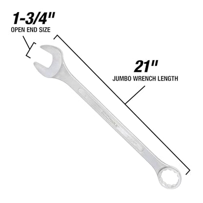 OEMTOOLS 22110 1 3/4 Inch Jumbo Combination Wrench, Large Wrench, Offset Wrench Design With Raised Panel - size: 1-3/4"
