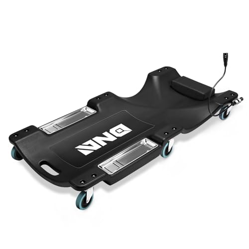 DNA Motoring 40 Inch Low Profile Plastic Rolling Garage Shop Floor Creeper with LED Light, Padded Headrest, Dual Tool Trays, Casters, Black, TOOLS-00389-BK - color: Black, style: 38"-RED