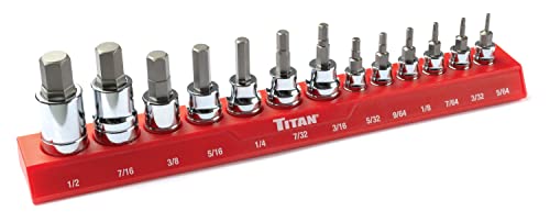 Titan 85530 13-Piece SAE Hex Bit Socket Set, Magnetic Socket Organizer with Laser-Etched Size Markings - style: New Metric Hex