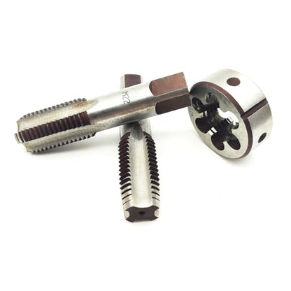 AtticZone M22 x 2.5 Metric Hand Thread Tap and Die Set, Right Hand 22 * 2.5, Alloy Tool Steel, 1 Taper Tap, 1 Plug Tap, 1 Round Die for Metal Working DIY Industrial - size: M22x2.5