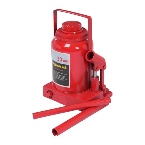 30 Ton Hydraulic Bottle Jack, 66,138lbs Red Stubby Low Profile Welded Bottle Jack, Alloy Steel Heavy Duty Bottle Jacks with 17.32in Lifting Height for Industrial Equipment - size: 30 Tons