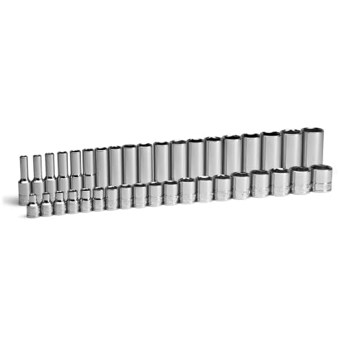 Capri Tools 3/8 in. Drive Shallow and Deep Chrome Sockets Set, 6-Point, 6 to 24 mm, 38-Piece - size: Shallow & Deep Set / 6-24 mm