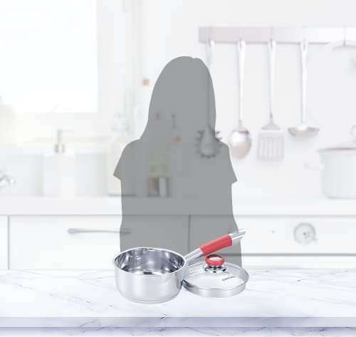 Concord 2 Quart Stainless Steel Saucepan with SIMPLE POUR Vented Glass Lid. Features Dual Pouring Spouts and Volume Marking. Perfect for making Sauces, Jam, Ramen, and more - size: 2 QT