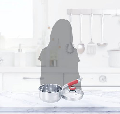 Concord 2 Quart Stainless Steel Saucepan with SIMPLE POUR Vented Glass Lid. Features Dual Pouring Spouts and Volume Marking. Perfect for making Sauces, Jam, Ramen, and more - size: 2 QT