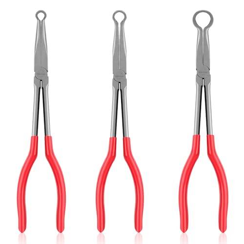 TOOLEAGUE 3Pcs Extra Long Hose Gripper Pliers Set, 11" Long Reach Pliers,5/16-Inch, 1/2-Inch, 3/4-Inch Dia,O-shape Tip Craft Repairing Tool,Offset Spark Plug Boot Removal Tool - size: 3pcs,11"