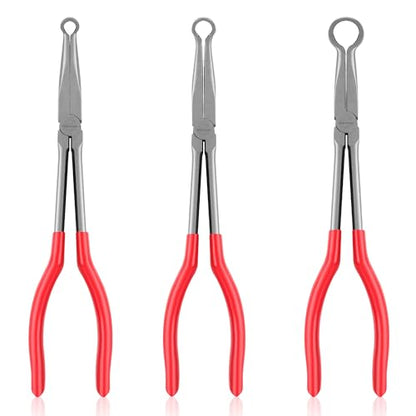 TOOLEAGUE 3Pcs Extra Long Hose Gripper Pliers Set, 11" Long Reach Pliers,5/16-Inch, 1/2-Inch, 3/4-Inch Dia,O-shape Tip Craft Repairing Tool,Offset Spark Plug Boot Removal Tool - size: 3pcs,11"