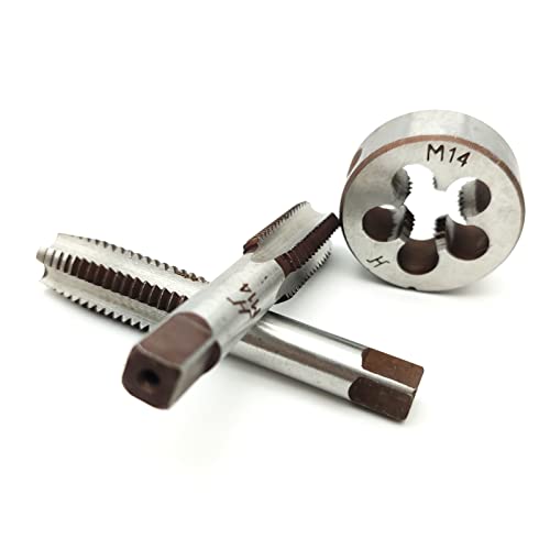 AtticZone M14 x 2.0 Metric Hand Thread Tap and Die Set, Right Hand 14 * 2.0, Alloy Tool Steel, 1 Taper Tap, 1 Plug Tap, 1 Round Die for Metal Working DIY Industrial - size: M14x2.0