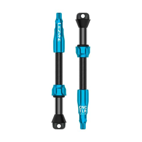 LEZYNE CNC TLR Valve Pro Tubeless Valve Pair for MTB, Gravel & Road Bikes | CNC Aluminum Presta Valve Stems, Bicycle Tire Insert Compatible, Sealant Friendly - 60mm, Blue (1-PK-TLRVL60-V210) | tire-valve-tools - color: Blue, size: 60 mm