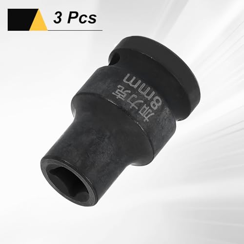 HARFINGTON 3pcs 4 Point Square Socket 1/2" Drive 8mm Metric Square Impact Socket CR-V Blackening Standard Wheel Sleeve Pneumatic Sleeve Tool for Auto Repair Mechanical Maintenance Home Use - size: 8mm