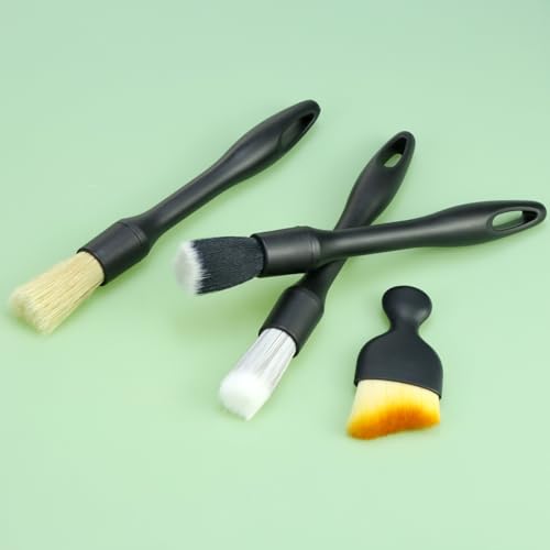 QWORK Car Detailing Brush Set for Interior & Exterior Cleaning, 7Pcs Ultra Soft to Hard Bristle Brushes for Dashboard, Leather, Wheels & Emblems, Auto Detailing Tools for Deep Car Care
