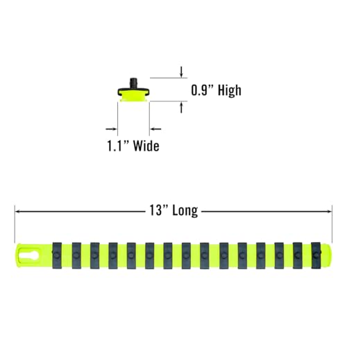 ERNST 13-Inch Socket Rail Organizer with 15 1/4-Inch Twist Lock Clips, High Visibility (8437HV) - color: Hi-viz, size: 1/4-Inch Twist Clips, style: 13-Inch