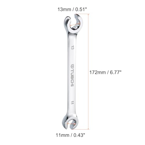 HARFINGTON Flare Nut Metric Wrench 11mm x 13mm CR-V Mirror Polished Chrome Plating Metric Wrench for DIY Hand-making Automotive Repairs and Household Maintenance - size: 11mm x 13mm