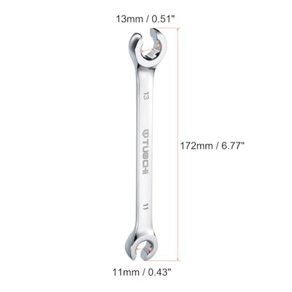 HARFINGTON Flare Nut Metric Wrench 11mm x 13mm CR-V Mirror Polished Chrome Plating Metric Wrench for DIY Hand-making Automotive Repairs and Household Maintenance - size: 11mm x 13mm
