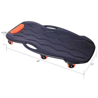 42 Inch Mechanic Creeper, Heavy Duty HDPE Rolling Garage Creeper with Padded Headrest, Dual Tool Trays, 6 Swivel Casters, 330 LBS Capacity, Low Profile Automotive Repair Creeper, Black