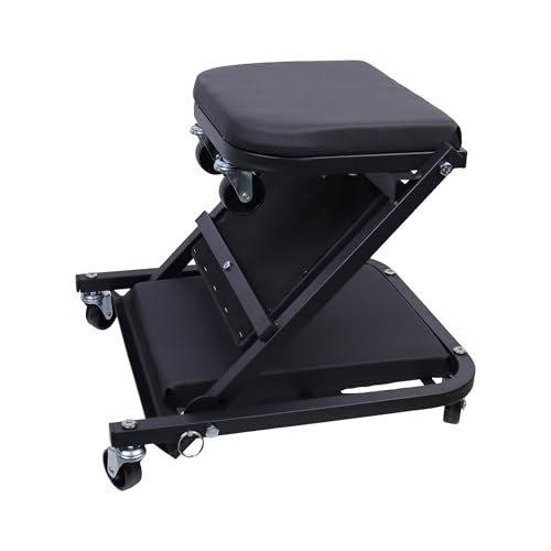 Mechanic Creeper, Foldable Z Creeper 2-in-1 Rolling Folding Car Creeper & Seat, Automotive Low Profile Creeper with 6 Pcs Swivel Casters in Garage/Shop, 300 lbs Capacity (Black, 36") - color: Black, size: 36"