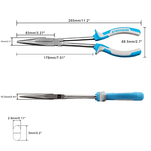 SPEEDWOX Long Reach Needle Nose Pliers 11 Inches, Extra Extended Fine Pliers for Mechanics, Technicians, Contractors - Non-slip TRP Handle, Serrated Jaws - style: Needle Nose Pliers