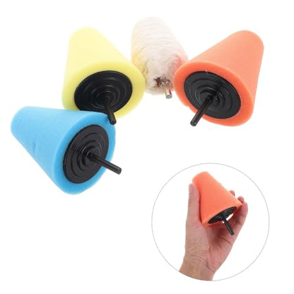 4pcs Car Wheel Hub Polishing Pads Kit with Conical and Ball Sponge Buffing Wheels for Drill Automotive Buffing Pads for Car Body Waxing
