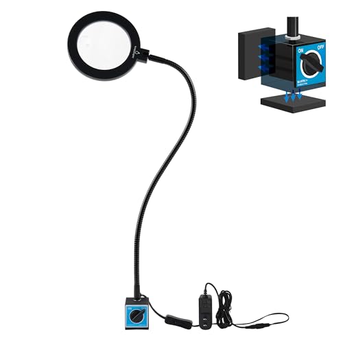 Magnetic LED Work Light with Magnifying Glass 23.5in Flexible Gooseneck for Sewing and Drill Press, 3400Lux 10.5W 110V