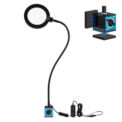 Magnetic LED Work Light with Magnifying Glass 23.5in Flexible Gooseneck for Sewing and Drill Press, 3400Lux 10.5W 110V