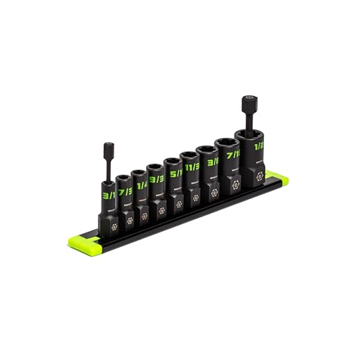 GRIPEDGE Tools | 9-PC - 1/4'' Drive SAE RPT Socket Extractor Set | Sizes 3/16'' - 1/2'' | Removes Broken Studs, Stripped Bolts and Lug Nuts | Includes Premium Aluminum Socket Rail|