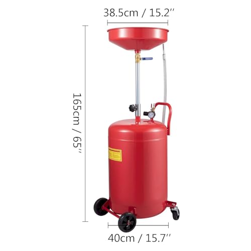 VEVOR Oil Drain Container, 20 Gallon Waste Oil Drain Tank, Portable Oil Lift Drain Pan Air Operated Drainer, Fluid Fuel Drainage Adjustable Funnel Height with Pressure Regulating Valve & Wheel - size: 20 Gallon