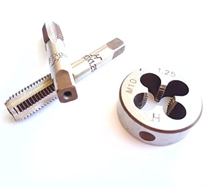 AtticZone M10 x 1.25 Metric Hand Thread Tap and Die Set, Right Hand 10 * 1.25, Alloy Tool Steel, 1 Taper Tap, 1 Plug Tap, 1 Round Die for Metal Working DIY Industrial - size: M10x1.25