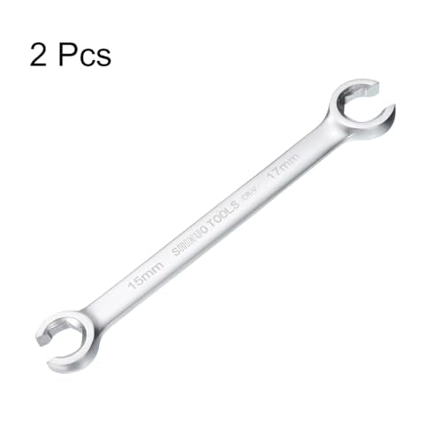 HARFINGTON 2pcs Flare Nut Wrench 15mm x 17mm High Carbon Steel Nickel Plating Wrench for DIY Hand-making Automotive Repairs and Household Maintenance - size: 15mm x 17mm