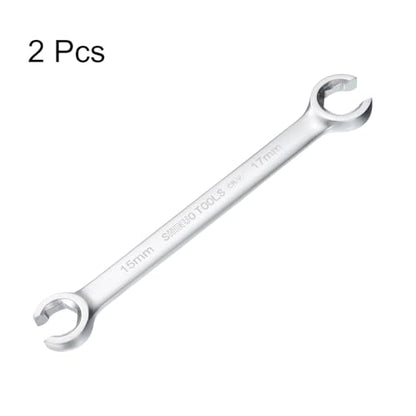 HARFINGTON 2pcs Flare Nut Wrench 15mm x 17mm High Carbon Steel Nickel Plating Wrench for DIY Hand-making Automotive Repairs and Household Maintenance - size: 15mm x 17mm