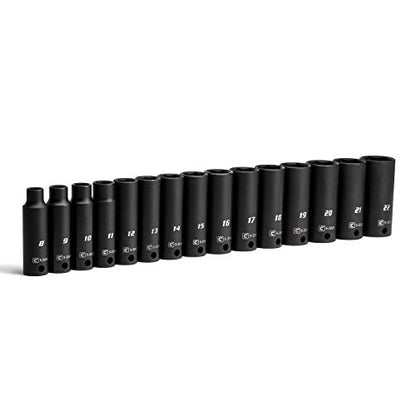 Capri Tools 3/8 in. Drive Metric Deep Impact Socket Set (15-Piece), deep set / 8-22 mm (CP53000-15MD) - size: Deep Set / 8-22 mm