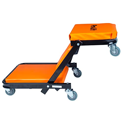 Pro-Lift Foldable Z Creeper - 2-in-1 Rolling Folding Car Creeper & Seat - 40" Adjustable Roller Garage Chair Lay Down or Sit, 450 LBS Capacity Under Car Roller Creeper with 6 Swivel Casters - color: Orange