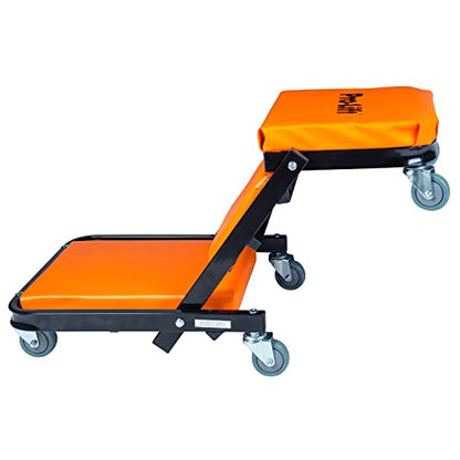 Pro-Lift Foldable Z Creeper - 2-in-1 Rolling Folding Car Creeper & Seat - 40" Adjustable Roller Garage Chair Lay Down or Sit, 450 LBS Capacity Under Car Roller Creeper with 6 Swivel Casters - color: Orange