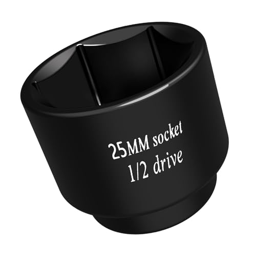 1/2 driver 25mm socket Oil Filter socket wrench 6 Point impact Remove Axle Nut tool - color: Black, size: 25mm